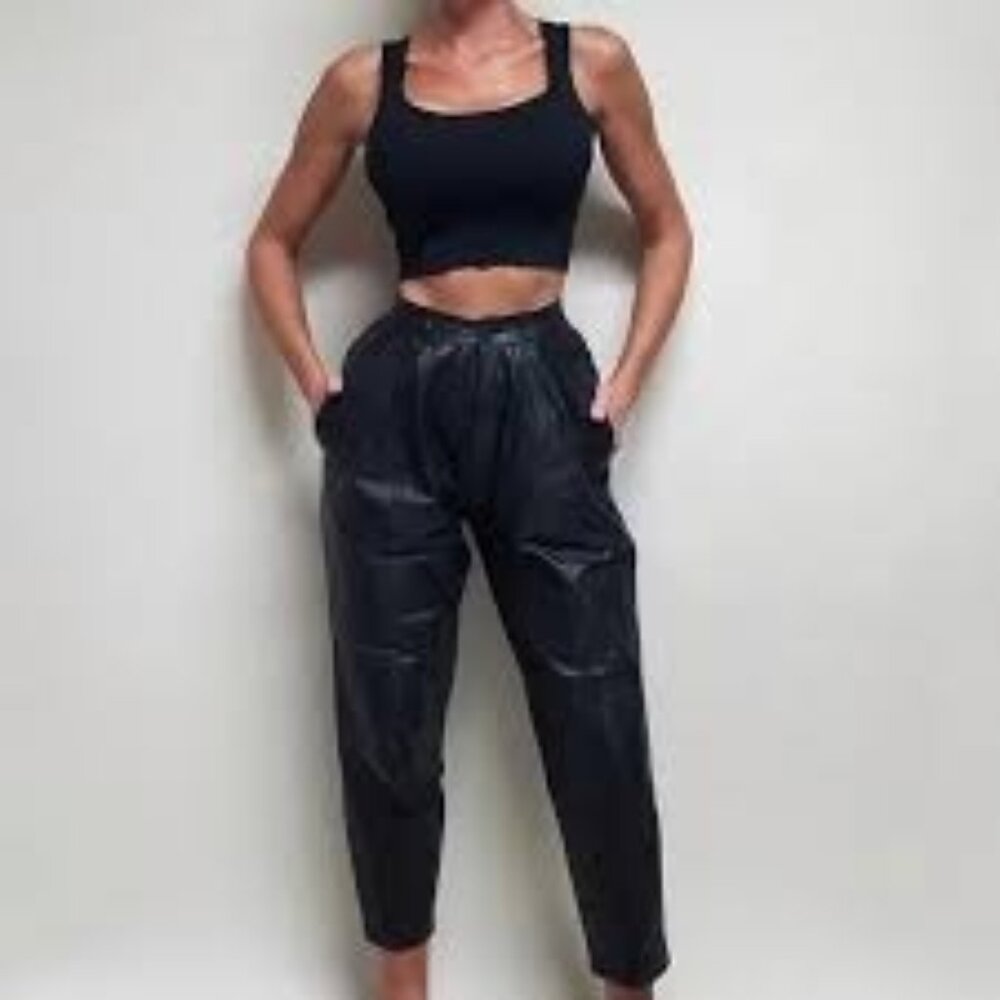 Vintage Toffs Y2K 80s 90s High Waisted Black Leather Pants 10T Pleated Design